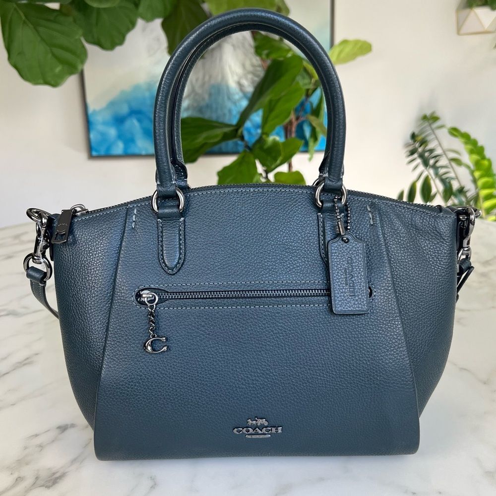 NWOT COACH Elise Satchel Crossbody Bag Pine Green Teal Pebble Leather 79316 - Picture 2 of 15